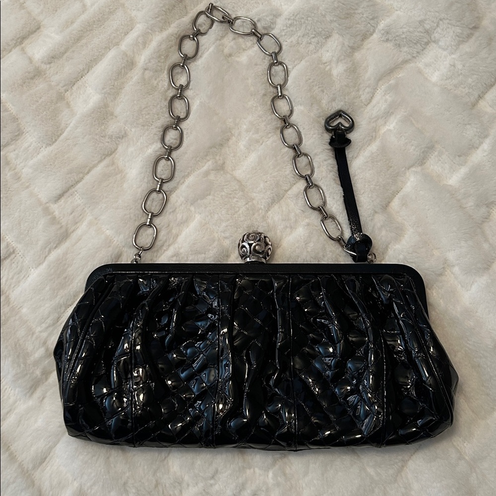 Brighton Black Quilted Clutch with Silver Chain - Picture 4 of 8